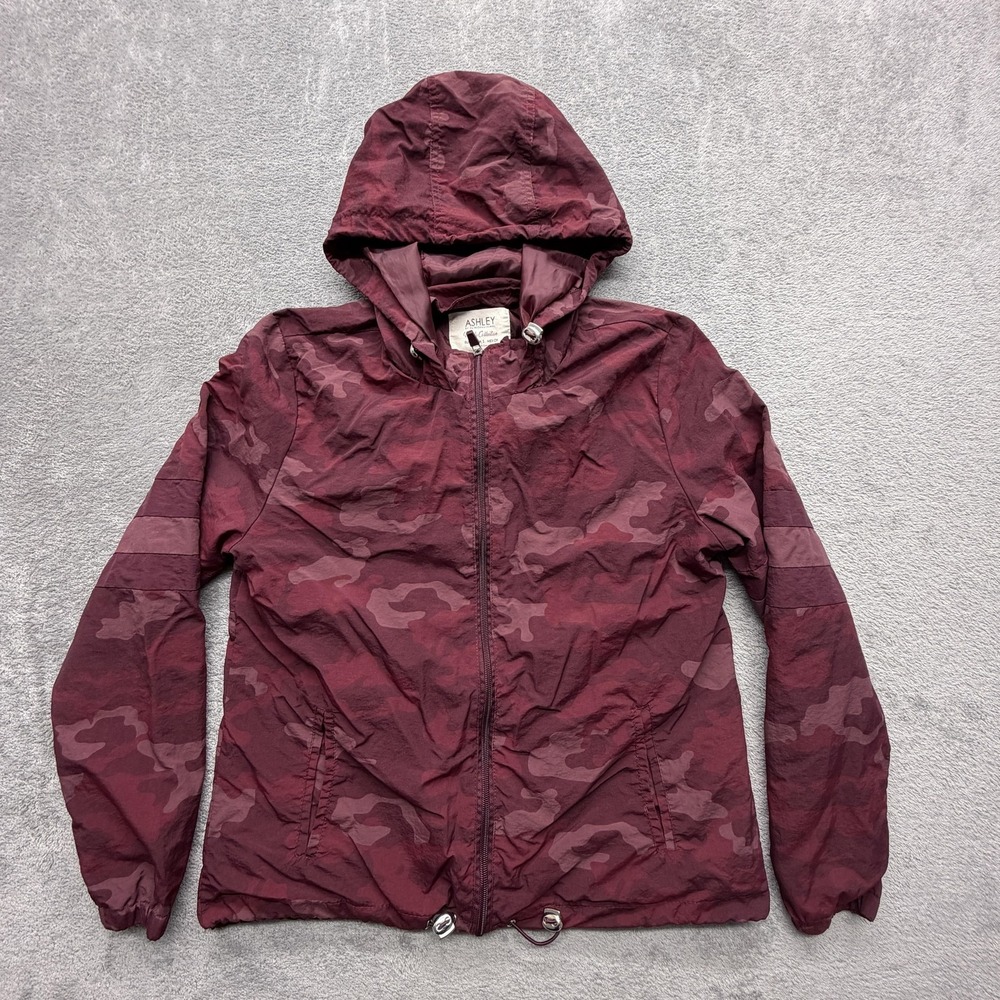 Ashley By 26 International Jacket Womens Small Red Camo Hooded Windbreaker Lined